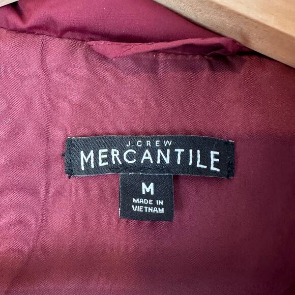 J. Crew Mercantile Quilted Ruffle Trim Burgundy Puffer Vest M Medium - Picture 9 of 11